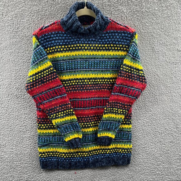 Womens Small Multicolor Stripe Turtleneck Knit Sweater Retro Boho Cozy Winter‎ - Picture 1 of 10